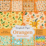 Motivpapier Orangen - Scrapbook-Papier-Kollektion: fruchtig-frisches Bastelpapier mit kleinen Streumustern, Format: Quadratisch, 21,59 x 21,59 cm ... Designs, jeweils 2x, insgesamt 40 Seiten