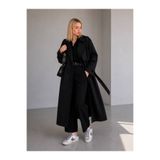 motix Premium Poplin Kumaş Kemerli Uzun Trençkot