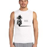 Moto Gölgesi Beyaz Kesik Kol | Kolsuz Erkek Tshirt | Atlet - 2XL