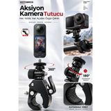 Motobros Aksiyon Kamera Tutucu İNSTA360 - DJI ACTİON - GO PRO Uyumlu EMR-62 Motosiklet Aksiyon Kamera Gidon Tutucu Kelepçe 360° Döner Başlık 1/4 Vida Metal Gövde