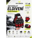 Motobros Kırmızı Motosiklet Eldiveni Motorcu Eldiveni Parmaksız CE EN-13594 Sertifikalı Kırmızı Yazlık Yarım Avuç İçi Kaydırmaz Korumalı PR120K