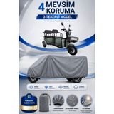 Motobros Motosiklet Brandası Kral Motor Sarın 3 Tekerlekli Elektrikli Araç Brandası Gri 4 Mevsim Su Geçirmez Uv Korumalı