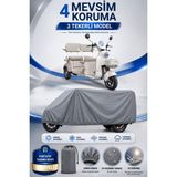 Motobros Motosiklet Brandası Yuki Yk-55 Pony x 3 Tekerlekli Elektrikli Araç Brandası Gri 4 Mevsim Su Geçirmez Uv Korumalı