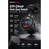 Motobros Motosiklet Çakmaklık Soketi USB + Type C Hızlı Şarj Aleti 12V 24V Tekne Karavan Araç Uyumlu