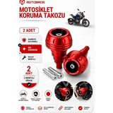 Motobros Motosiklet Koruma Takozu Bajaj Dominar Uyumlu Motor Takozu Egsoz Koruma Takozu Kırmızı 2’li Set Universal Grenaj Koruma Takozu Montaj Vidalı