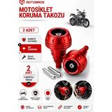 Motobros Motosiklet Koruma Takozu Bajaj Pulsar NS200 Uyumlu Motor Takozu Egsoz Koruma Takozu Kırmızı 2’li Set Universal Grenaj Koruma Takozu Montaj Vidalı