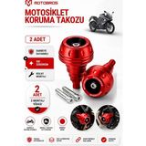 Motobros Motosiklet Koruma Takozu Bajaj Pulsar RS200 Uyumlu Motor Takozu Egsoz Koruma Takozu Kırmızı 2’li Set Universal Grenaj Koruma Takozu Montaj Vidalı