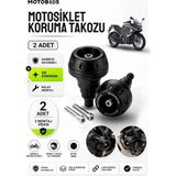 Motobros Motosiklet Koruma Takozu Bajaj Pulsar RS200 Uyumlu Motor Takozu Egsoz Koruma Takozu Siyah 2’li Set Universal Grenaj Koruma Takozu Montaj Vidalı
