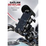 Motobros Motosiklet Telefon Tutucu Motor Telefon Tutucu M-39 Şifreli Titreşim Önleyici Gidon Ayna Bağlantılı
