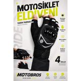 Motobros MW120S SİYAH Parmaksız Motosiklet Eldiveni Yazlık Yarım Motorcu Eldiveni Kaydırmaz Tutuculu CE EN-13594 Sertifikalı