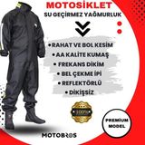 Motobros Reflektörlü Özel Kesim 0,45MM Kalın Yağmurluk Takım Su Geçirmez Pvc Çadır Kumaşı Motor Ekstra Kalın - XL - Siyah