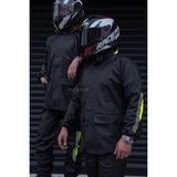 Motobros Reflektörlü Özel Kesim 0,45MM Kalın Yağmurluk Takımı (Cepli) Su Geçirmez Pvc Kumaş Ekstra Kalın - 3XL - Siyah