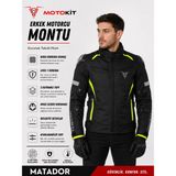 Motokit Crazybull Matador Neon Sarı Erkek 4 Mevsim 3 Katmanlı Korumalı Reflektörlü Motosiklet Montu