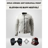 Motokit Revertech Aura Beyaz / Bel, Dirsek ve Sırt Korumalı Motosiklet Montu + ELDİVEN VE BUFF HEDİYELİ L