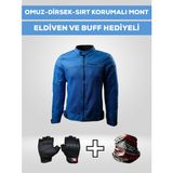 Motokit Revertech Aura Mavi / Bel, Dirsek ve Sırt Korumalı Motosiklet Montu + ELDİVEN VE BUFF HEDİYELİ M
