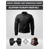 Motokit Revertech Aura Siyah / Bel, Dirsek ve Sırt Korumalı Motosiklet Montu + ELDİVEN VE BUFF HEDİYELİ
