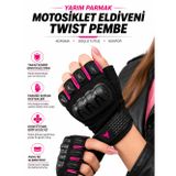 MOTOKIT Twist Pembe / Yarım Parmak - Kaymaz Avuç İçi Kadın Motosiklet Eldiveni