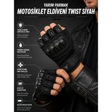 Motokit Twist Siyah / Yarım Parmak - Kaymaz Avuç İçi Özellikli Erkek Motosiklet Eldiveni 2XL