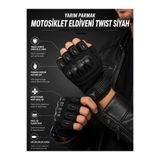 MOTOKIT Twist Siyah / Yarım Parmak - Kaymaz Avuç İçi Özellikli Erkek Motosiklet Eldiveni