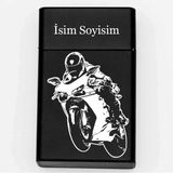 Motor Racing Desenli Metal Sigara Tabakası – Kişiye Özel Isimli Tütün Kutusu Hediyelik - Siyah