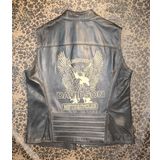 Motorcu Motosiklet Deri Yelek, Eskitme Model, Koyun Derisi, Fermuarlı (Siyah-Eskitme, L)