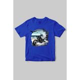 Motorcu Temalı Chopper Motorsiklet ve Deniz Baskılı Regular Fit %100 Pamuk Bisiklet Yaka T-Shirt - 2XL - Saks Mavi