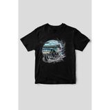 Motorcu Temalı Chopper Motorsiklet ve Deniz Baskılı Regular Fit %100 Pamuk Bisiklet Yaka T-Shirt - Siyah - XL