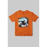 Motorcu Temalı Chopper Motorsiklet ve Deniz Baskılı Regular Fit %100 Pamuk Bisiklet Yaka T-Shirt - Turuncu