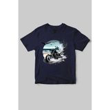 Motorcu Temalı Chopper Motorsiklet ve Deniz Baskılı Regular Fit %100 Pamuk Bisiklet Yaka T-Shirt - XL - Lacivert