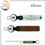 Motorculara Özel, İsim Plaka ve 0(-) Kan Grubu Yazılı Kişisel, x2' li Anahtarlık Set, Kahve-Beyaz-Gri