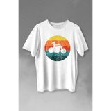 Motorcycle Vintage Woman Silhouette Retro Baskılı Tişört Unisex T-Shirt - Beyaz