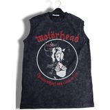 Motörhead Baskılı Yıkamalı Kolsuz Tişört, Unisex Rock Band Temalı Sıfır Kol Retro Atlet - Siyah