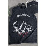 Motörhead Ense Baskılı Yıkamalı Kolsuz Tişört, Unisex Rock Band Temalı Sıfır Kol Atlet - Siyah - 4XL