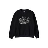 Motorlu Bayrak Tasarımlı Biker Siyah Bisiklet Yaka Sweatshirt