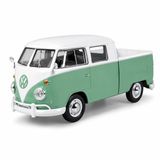 MOTORMAX 1:24 Volkswagen Type 2 T1 Double Cab Pickup Model Araba, Koleksiyonluk Diecast Klasik VW Kamyonet, Detaylı Metal Oyuncak ve Sergileme Arabası MM-79343 (YEŞİL)