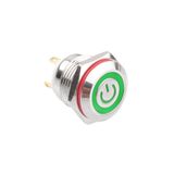 Motorobit 16H-P1-Ec 16Mm Düz Yaylı Işıklı Power Metal Buton - Yeşil