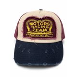 Motors Racing Team Nakışlı Eskitme Şapka, Beyzbol Şapkası, Vintage Tasarım, Lacivert ve Bordo