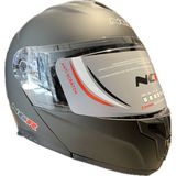 Motorsiklet Kask Crn Mat Siyah-Gri Çene Açılır-Tam Kask Vizörlü ve Intercom Takma Yuvalı