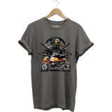 Motorsiklet Tişörtü Katana Motor Kurt ve Motorcu Baskılı Regular Fit %100 Pamuk T-Shirt - 2XL - Antrasit