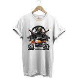 Motorsiklet Tişörtü Katana Motor Kurt ve Motorcu Baskılı Regular Fit %100 Pamuk T-Shirt - 2XL - Beyaz