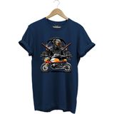 Motorsiklet Tişörtü Katana Motor Kurt ve Motorcu Baskılı Regular Fit %100 Pamuk T-Shirt - 2XL - Lacivert