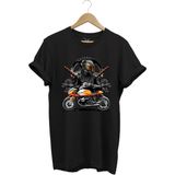 Motorsiklet Tişörtü Katana Motor Kurt ve Motorcu Baskılı Regular Fit %100 Pamuk T-Shirt - Siyah