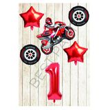 Motorsiklet-Yarış Lastiği ve Kırmızı Rakam Yıldız Folyo Balon Seti Yaş-1