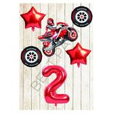 Motorsiklet-Yarış Lastiği ve Kırmızı Rakam Yıldız Folyo Balon Seti Yaş-2