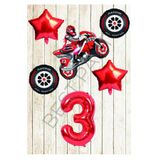 Motorsiklet-Yarış Lastiği ve Kırmızı Rakam Yıldız Folyo Balon Seti Yaş-3