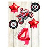 Motorsiklet-Yarış Lastiği ve Kırmızı Rakam Yıldız Folyo Balon Seti Yaş-4