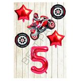 Motorsiklet-Yarış Lastiği ve Kırmızı Rakam Yıldız Folyo Balon Seti Yaş-5