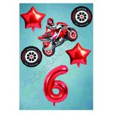 Motorsiklet-Yarış Lastiği ve Kırmızı Rakam Yıldız Folyo Balon Seti Yaş-6