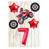 Motorsiklet-Yarış Lastiği ve Kırmızı Rakam Yıldız Folyo Balon Seti Yaş-7
