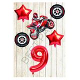 Motorsiklet-Yarış Lastiği ve Kırmızı Rakam Yıldız Folyo Balon Seti Yaş-9